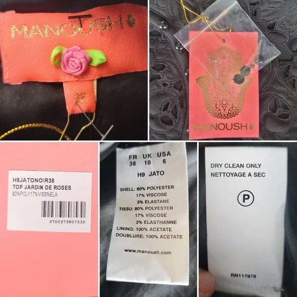 Manoush Jardin De Roses Beaded Top Black Size 6 - Picture 11 of 12